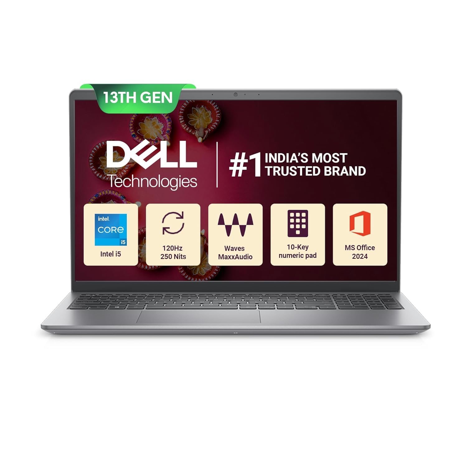 Dell 15, 13th Gen Intel Core i5-1334U (16GB RAM, 1TB SSD) FHD, Anti-Glare 15.6"/39.62cm, Windows 11, Microsoft Office Home 2024, Silver, 1.62kg, 12 Month McAfee, Thin & Light, Backlit Keyboard Laptop