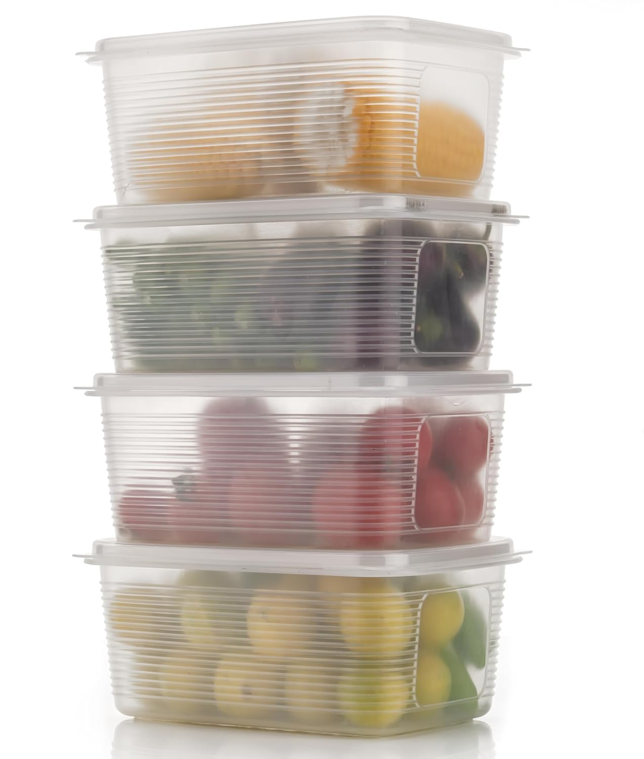 Qshare Plastic Storage Containers Set With Lid - Transparent Fridge Storage Boxes For Refrigerator Organizer & Freezer Safe Containers - Kitchen Storage Box Set For Vegetables & Fruits (1800 ml, 4Pcs)