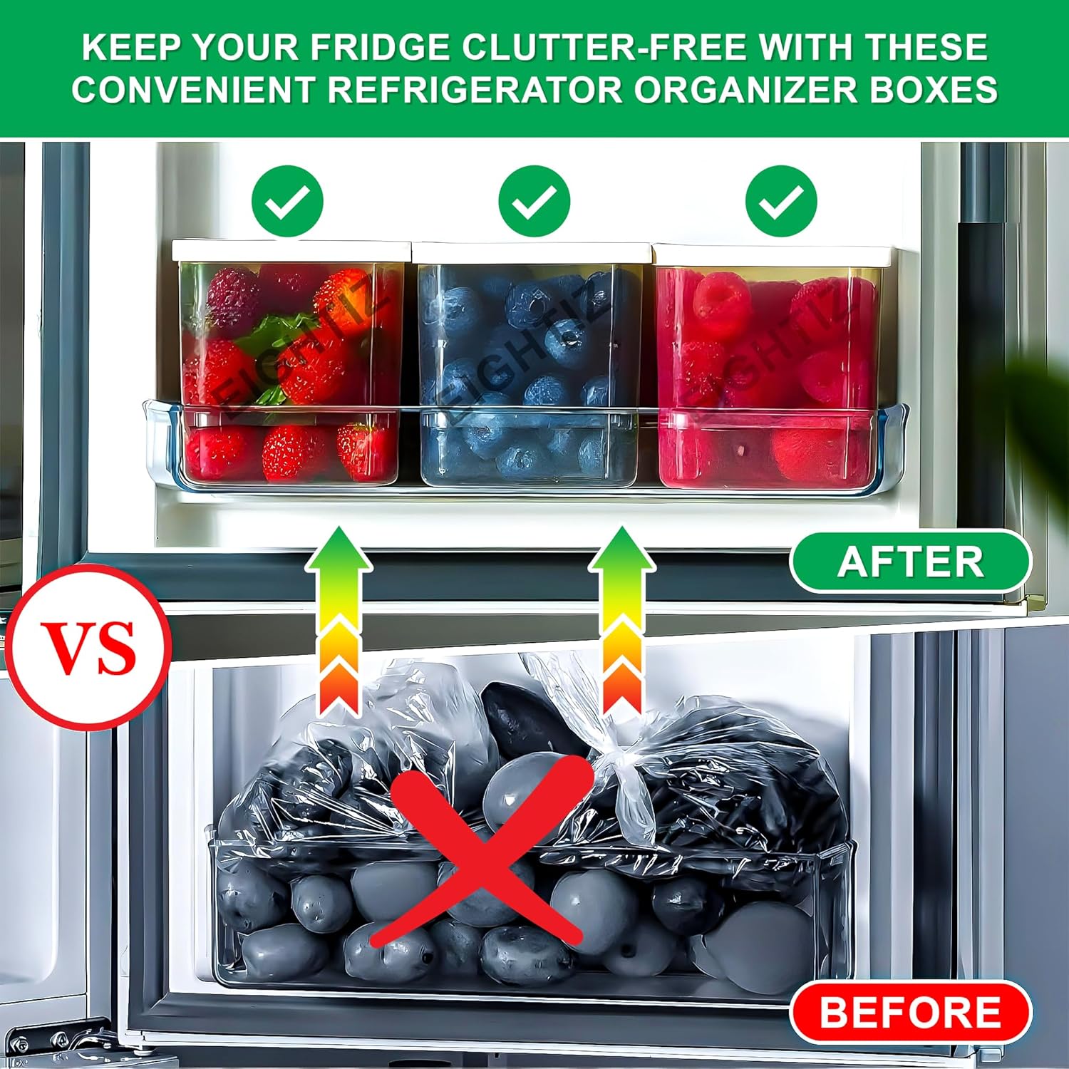 Eightiz Fridge Storage Boxes (Pack of 8) Freezer & Refrigerator Organizer Containers Kitchen Storage Container Set Kitchen Accessories Items for Home 800 ml Food Storage Box, Plastic, White