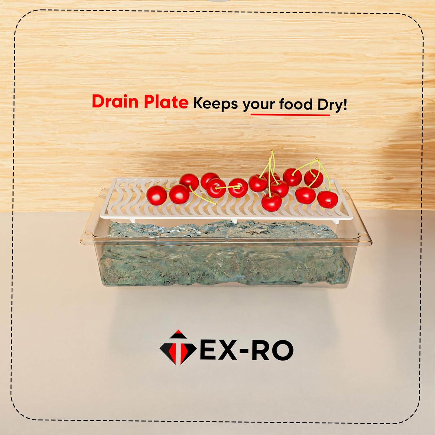 TEX-RO 6 Fridge Storage Containers | Fridge Organiser Storage Boxes with Removable Drain Plate, Lids, Stackable| Fridge Organizer & Fridge Storage Box | Vegetable Storage Box for Refrigerator(1500ML)