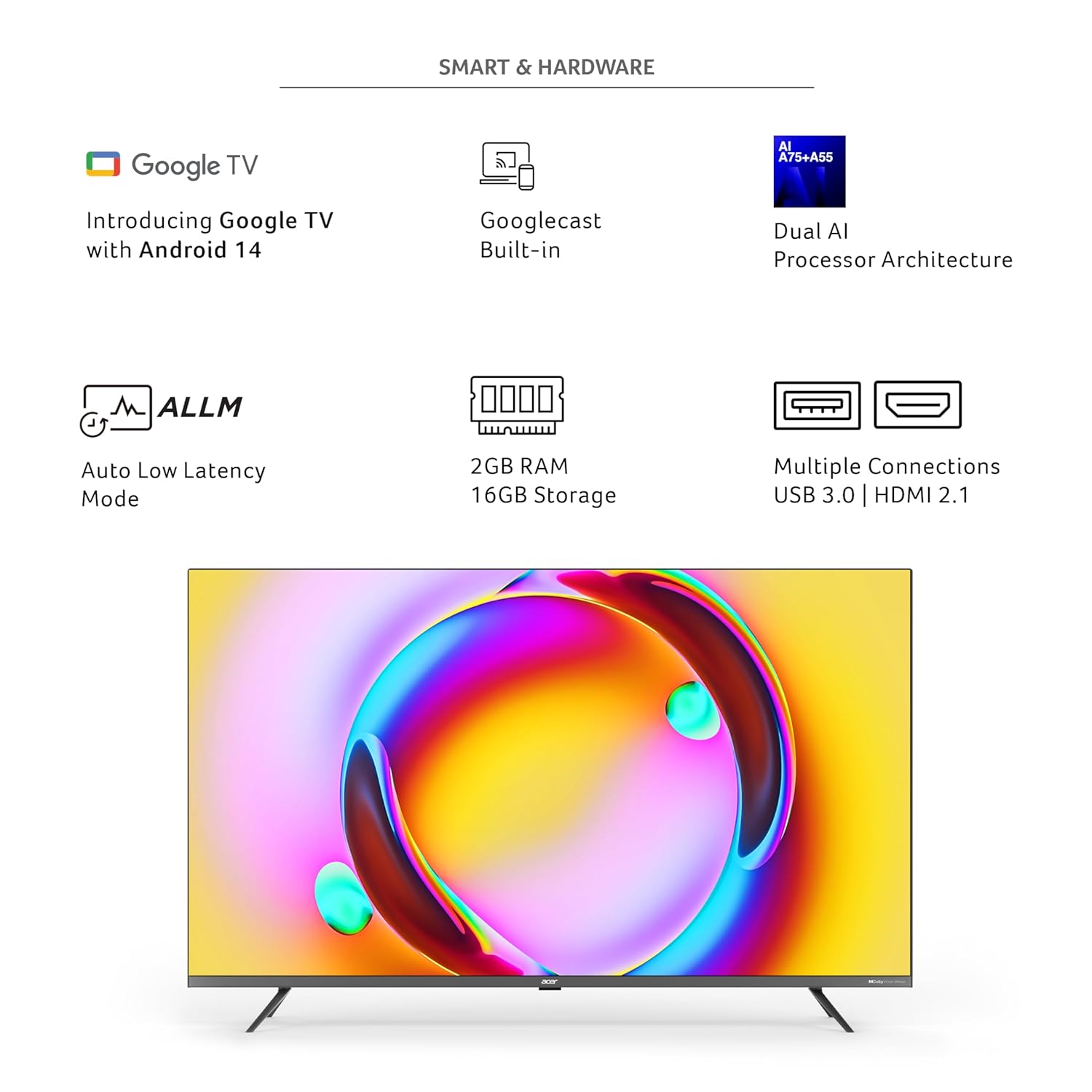 acer 126 cm (50 inches) Super Series 4K Ultra HD Smart QLED Google TV AR50QDXGU2875AT (Black)