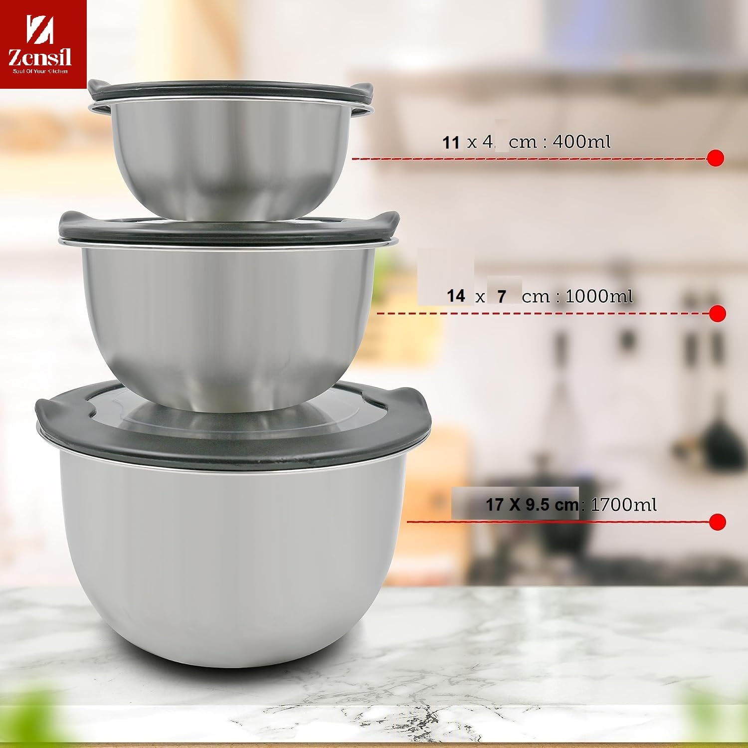 Stainless Steel Mixing Bowls Set of 3 with Lids, Stackable Storage Containers, Food Grade | Refrigerator & Freezer Safe, Food Storage & Meal Prep Bowls