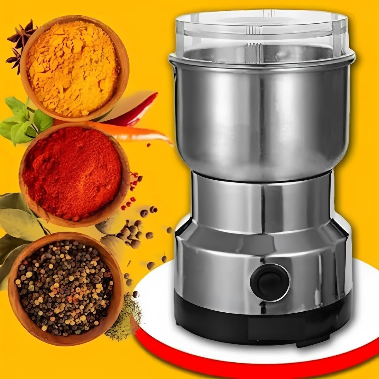 Stainless Steel Mini Electric Grinder – Compact Coffee, Spice, Masala, Nut & Grain Crusher, Portable Mixer Machine for Home Kitchen Use Premium Large PP Material (PK-1)