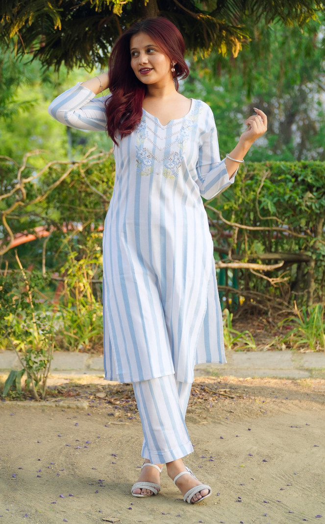 Striped Cotton Kurta Set