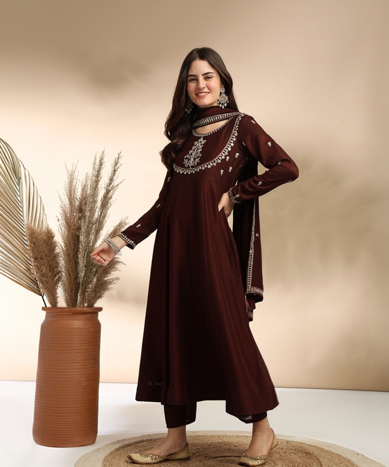 Elegant Maroon Embroidered Suit