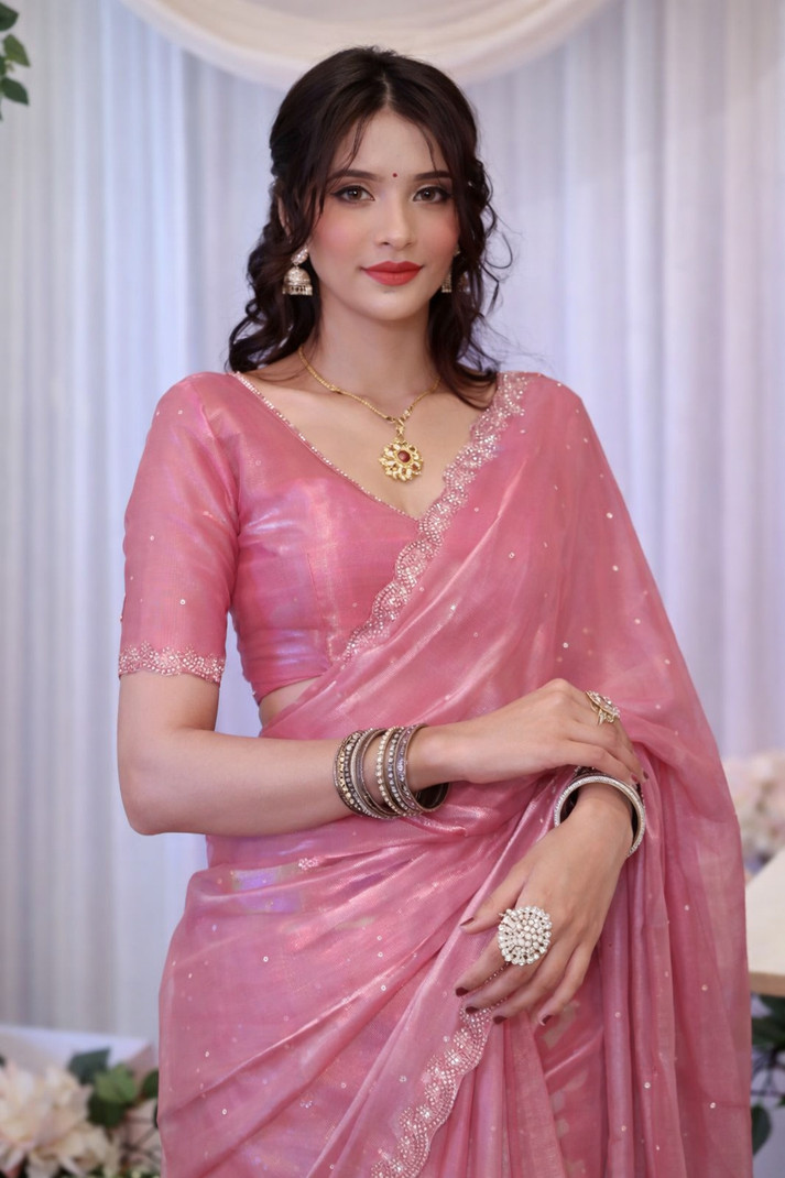 Elegant Pink Georgette Saree