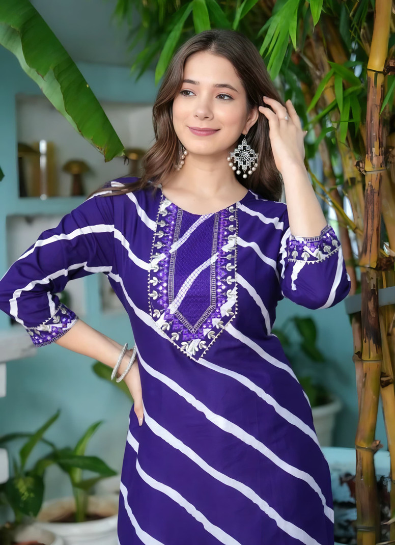 Purple Striped Cotton Kurti