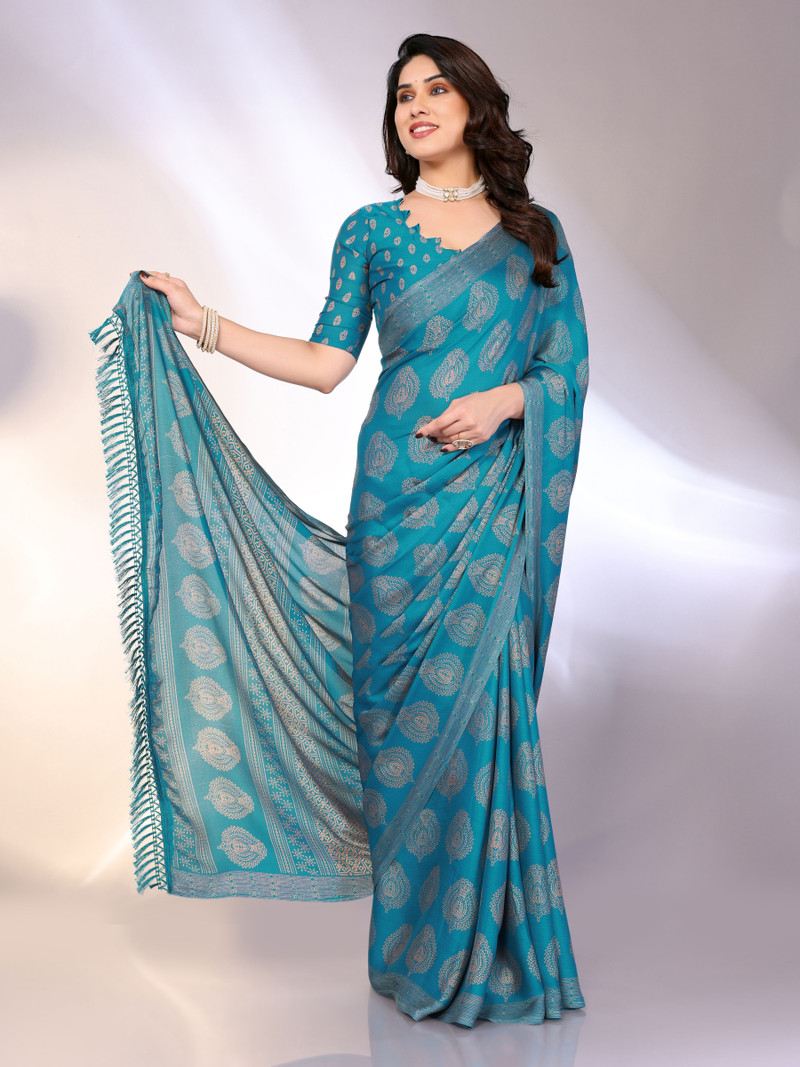 Elegant Blue Printed Saree
