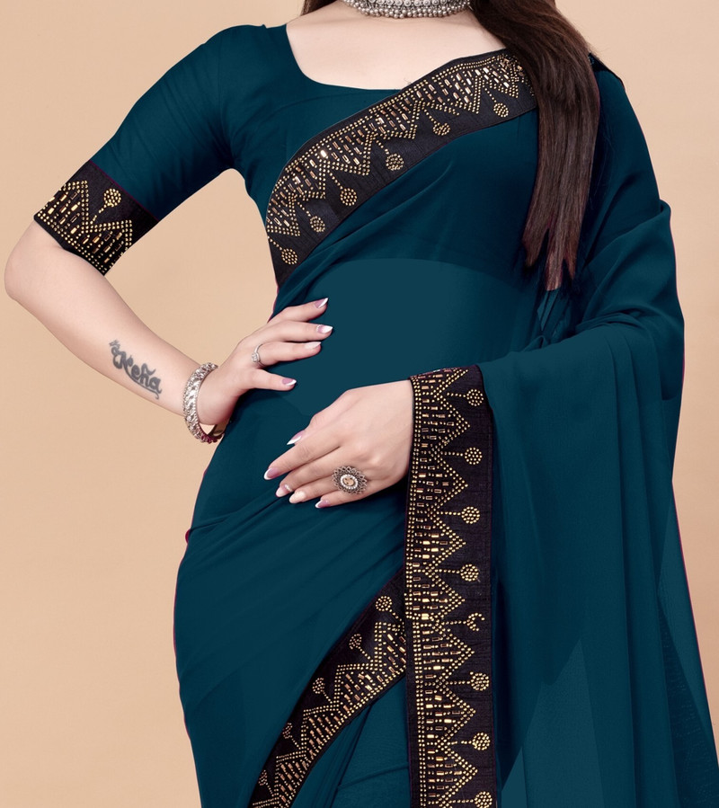Elegant Teal Georgette Saree