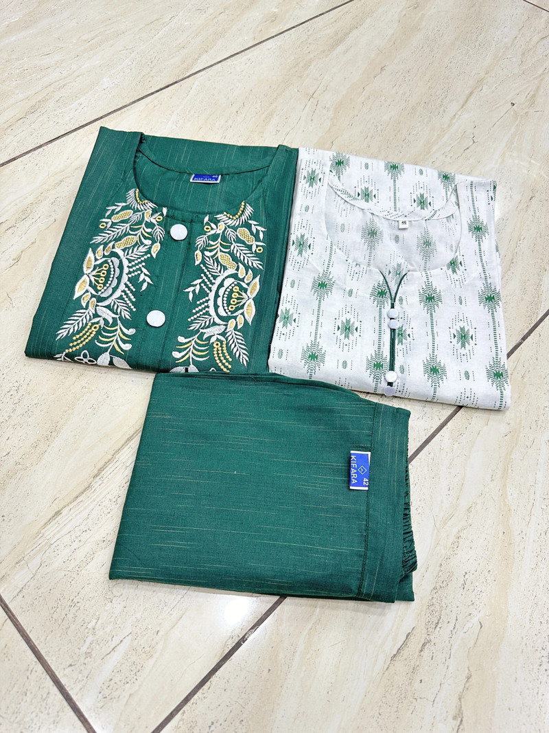 Embroidered Cotton Kurti Set