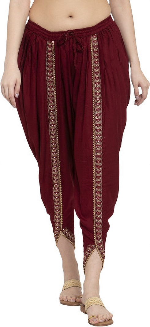 Embroidered Maroon Dhoti Pants
