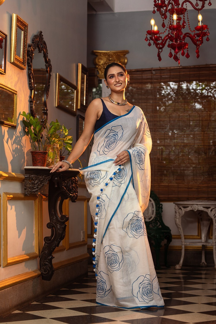 Elegant White Floral Saree