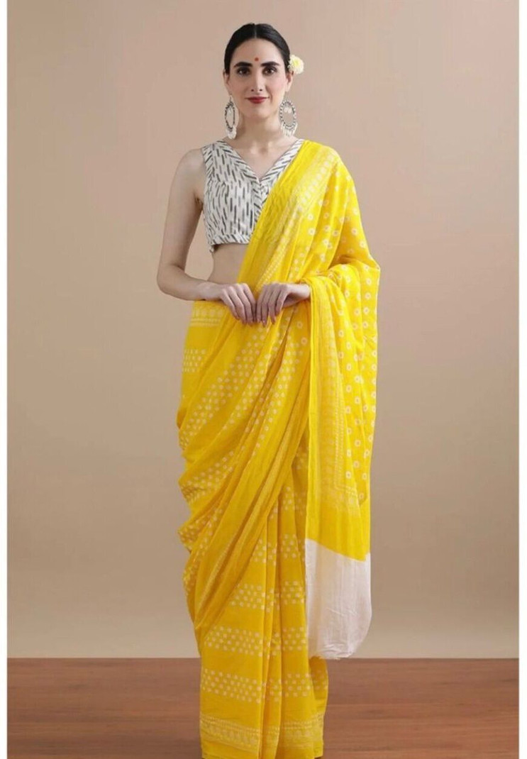 Yellow Printed Saree