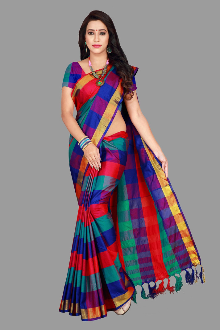 Multicolored Checkered Silk Saree