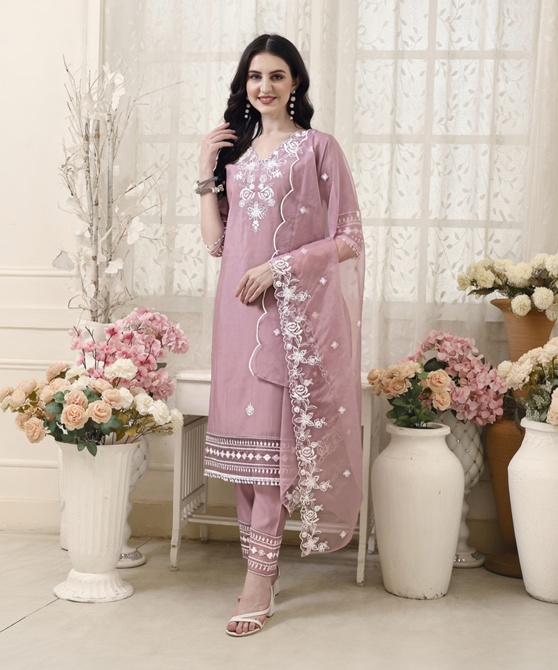 Elegant Pastel Embroidered Suit