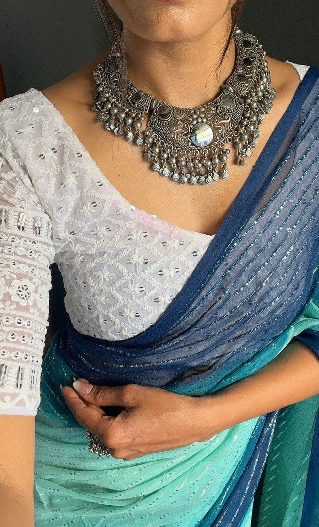 Ombre Blue Georgette Saree