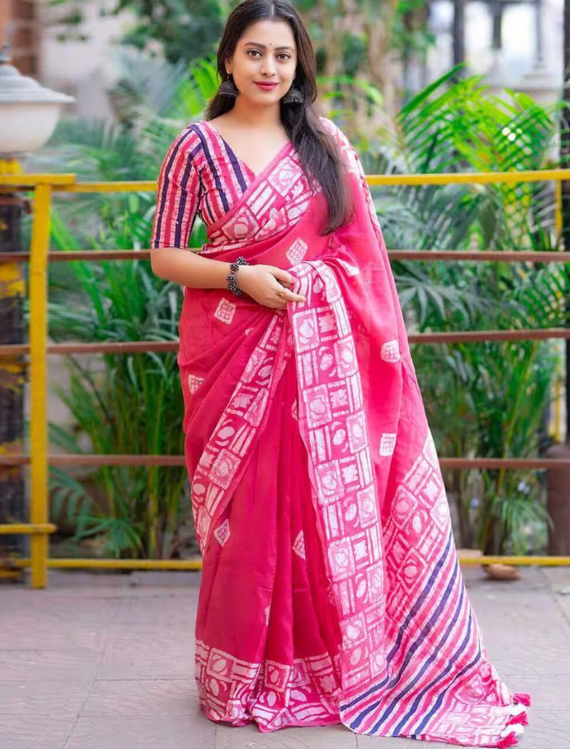 Elegant Pink Printed Saree