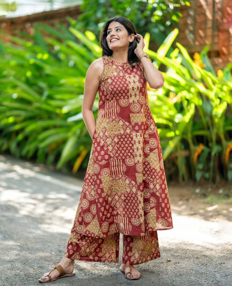 Ethnic Block Print Layered Kurta Set