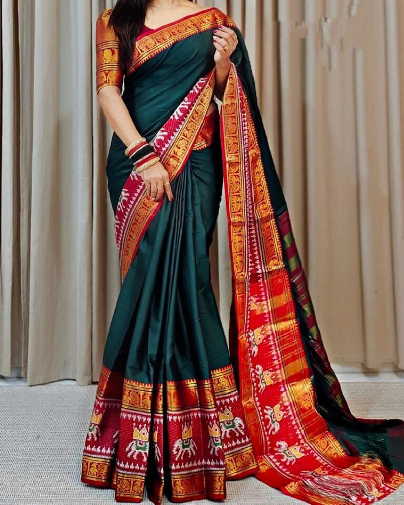 Traditional Green Khadi Silk Saree