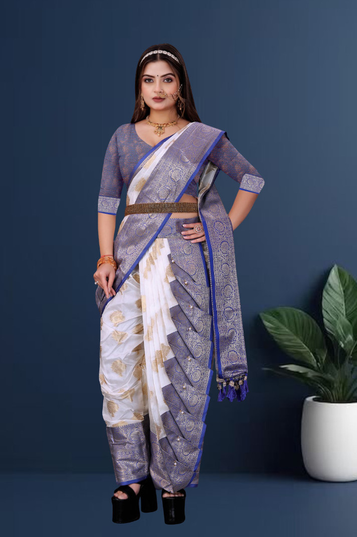 Elegant Purple and White Saree