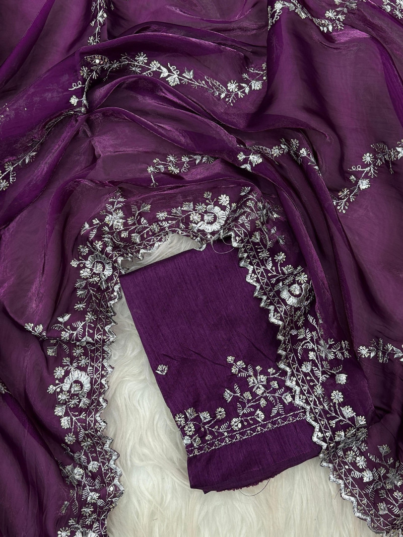 Purple Embroidered Organza Saree