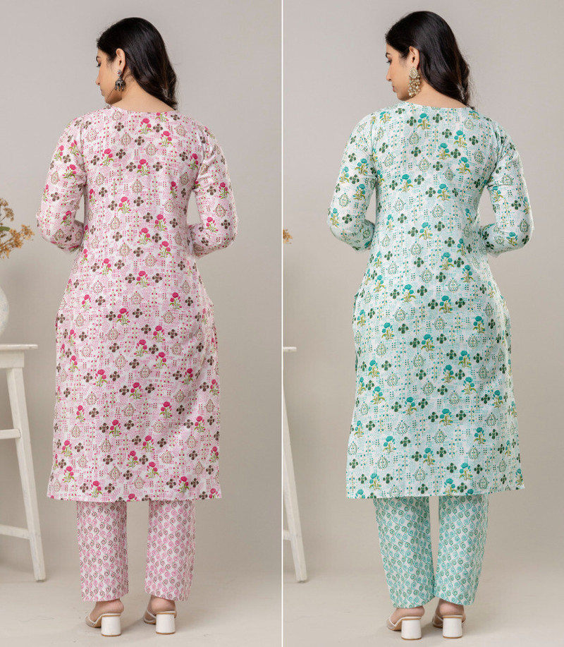 Elegant Floral Printed Cotton Kurti Set