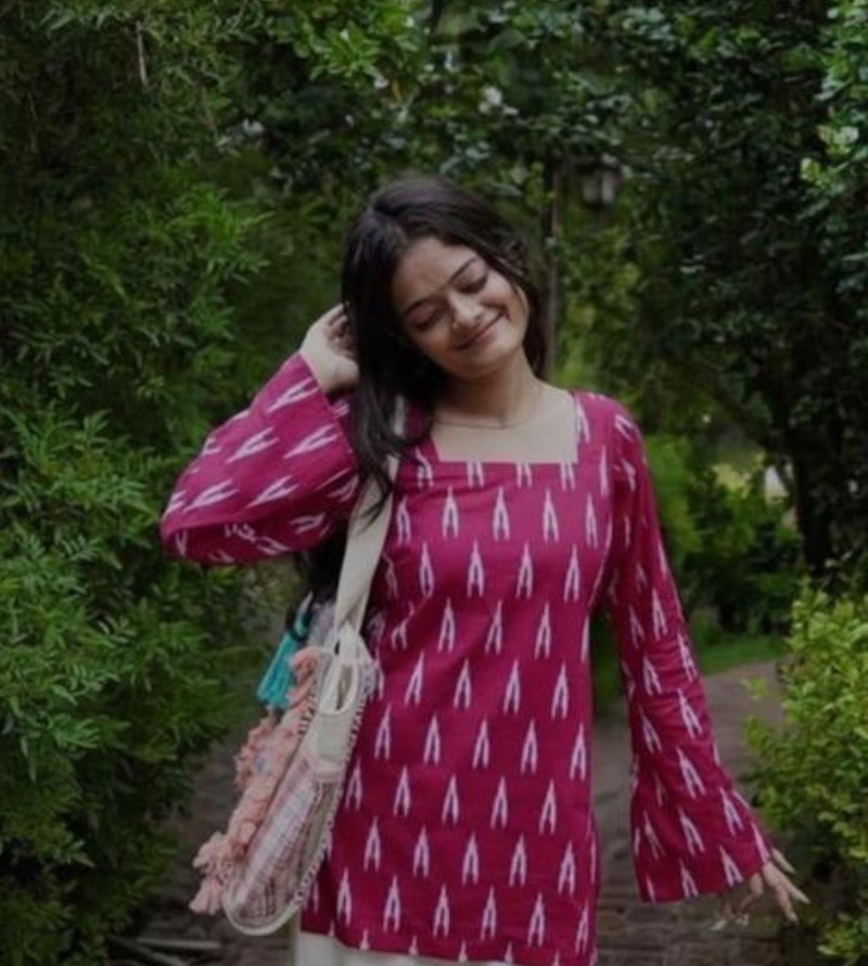 Magenta Ikat Cotton Kurti