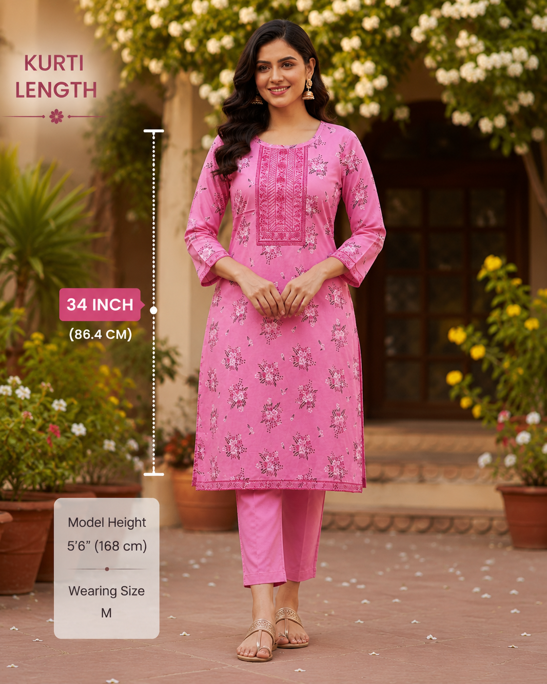 Floral Printed Pink Kurta Set