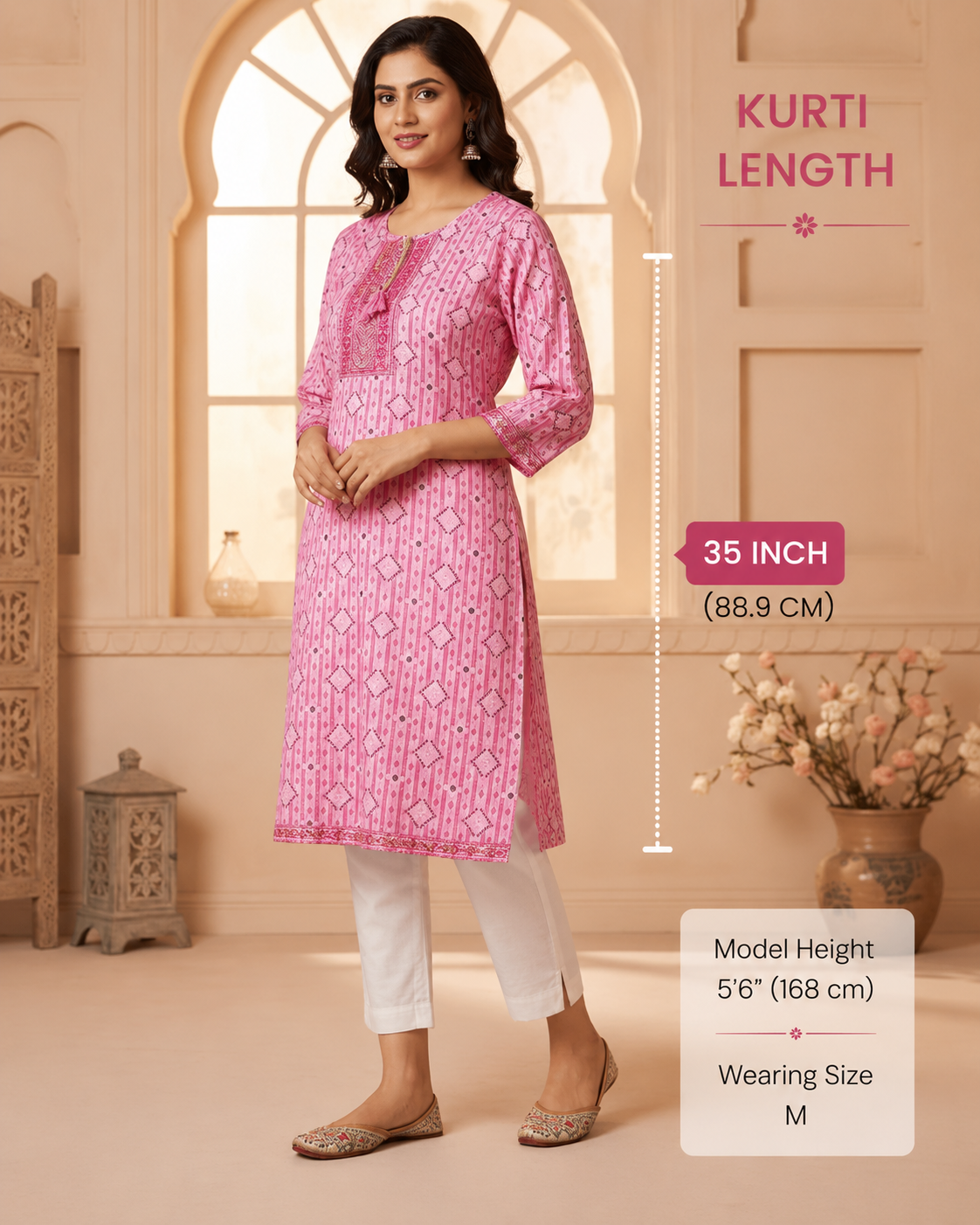 Pink Printed Cotton Kurti