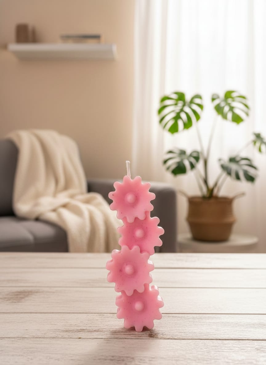 Pink Gear Decorative Candle