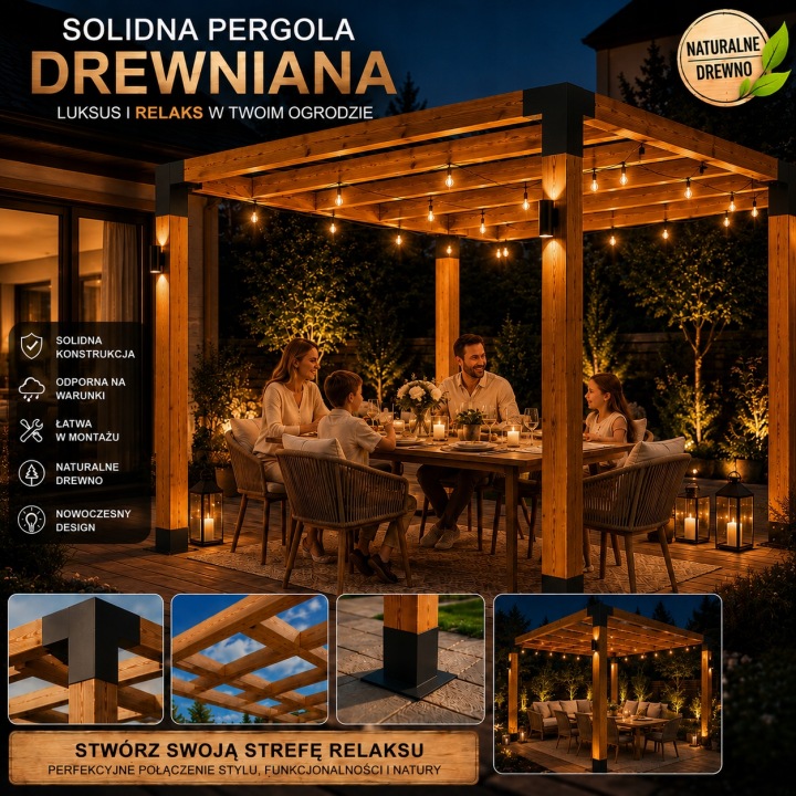 Pergola tarasowa drewniana 220 cm Altana ogrodowa Wiata do auta 