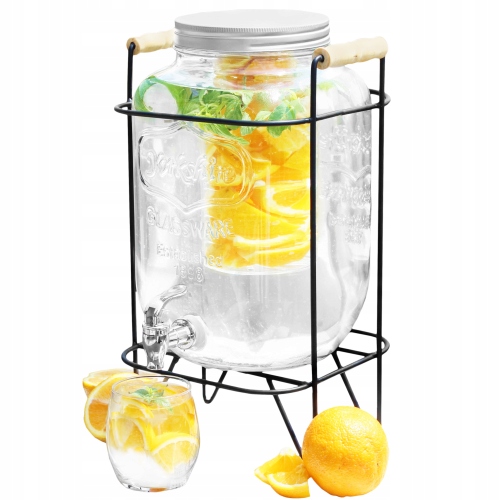 SŁOIK DUŻY Z KRANIKIEM NA STOJAKU CZARNYM NA LEMONIADĘ DRINKI 8 L NA NAPOJE
