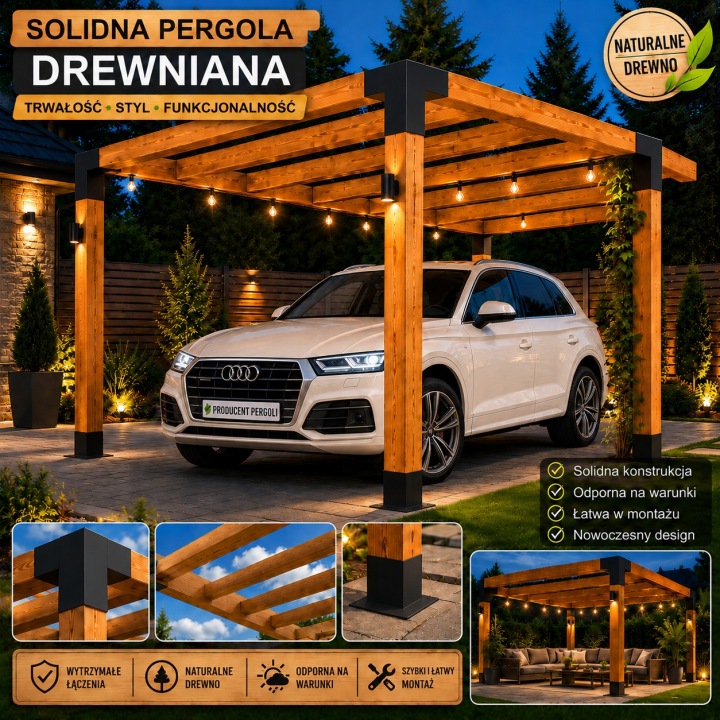 Pergola tarasowa drewniana 220 cm Altana ogrodowa Wiata do auta 