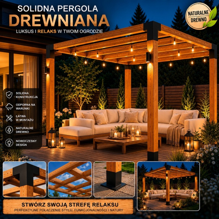 Pergola tarasowa drewniana 220 cm Altana ogrodowa Wiata do auta 