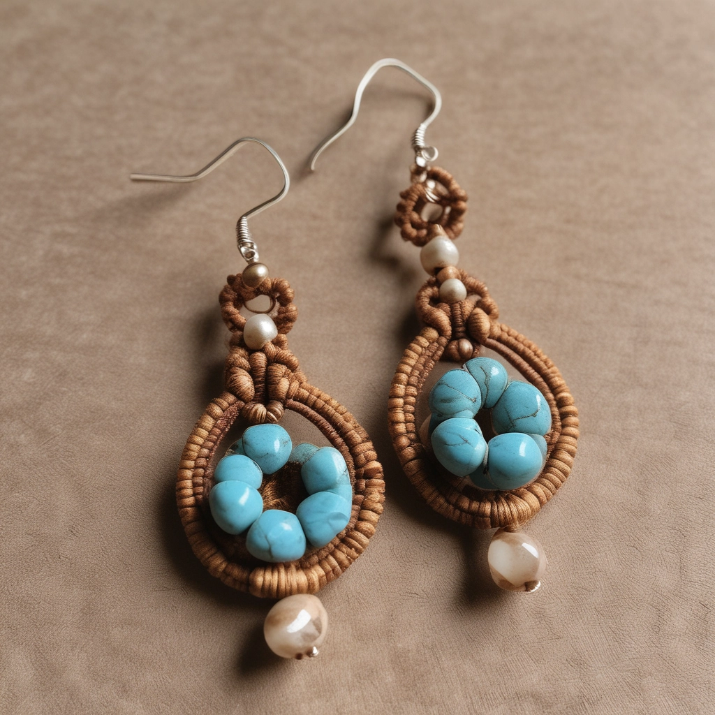 Aretes de macramé con turquesa