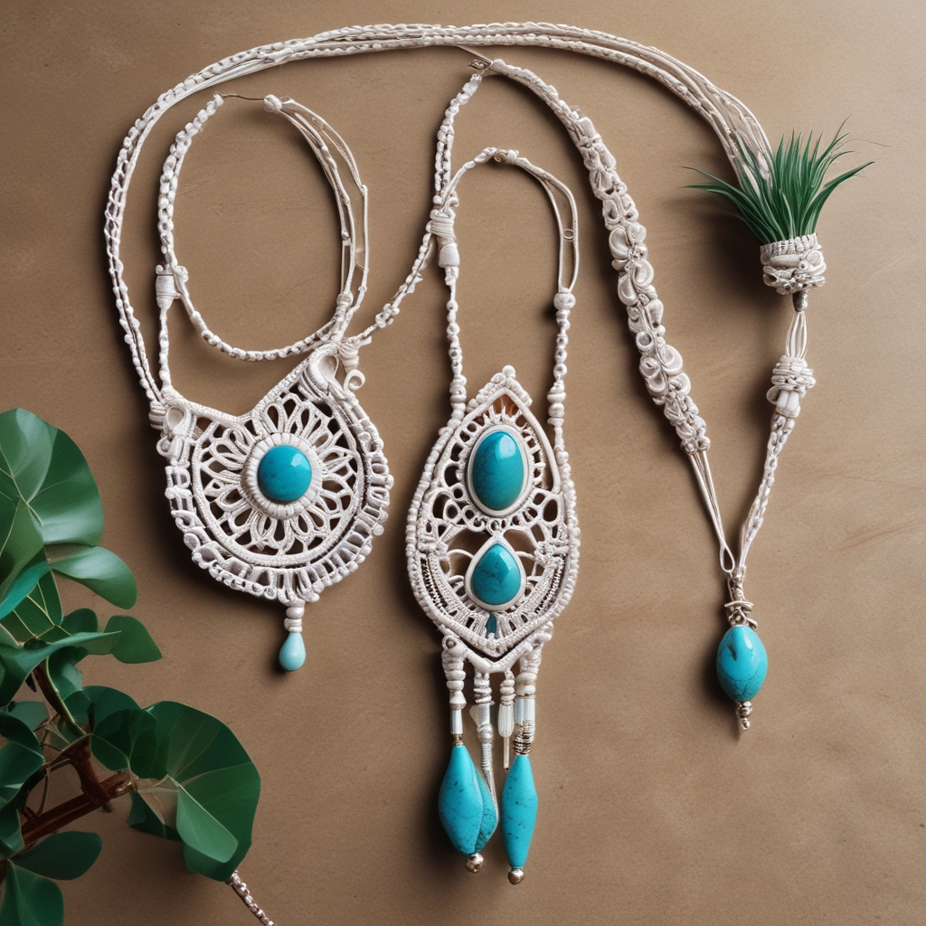 Collar Duo bohemio de macramé y turquesa