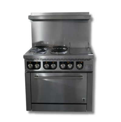 36" Wide Electric Range 4 Hot Plates,12" Griddle 208 or 240 Volt, 1 or 3 Phase, Hot Zone HZ-ER36-12G