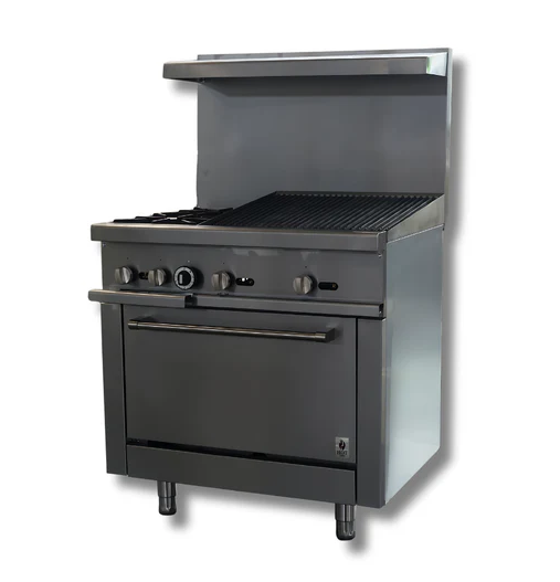 36" Wide 2 Hot Plates and 24" Charbroiler Stove Top LPG or NG, Gas Oven Range Hot Zone HZ-R36-24CB