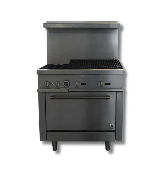 36" Wide 2 Hot Plates and 24" Charbroiler Stove Top LPG or NG, Gas Oven Range Hot Zone HZ-R36-24CB