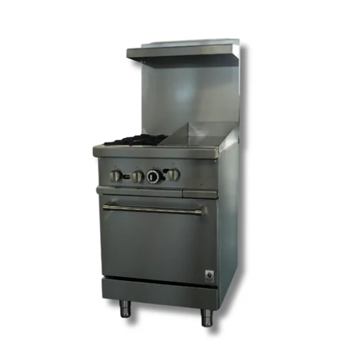 24" Wide 12" Griddle With 2 Burner Stove Top LPG or NG Gas Range Oven Hot Zone HZ-R24-12MG