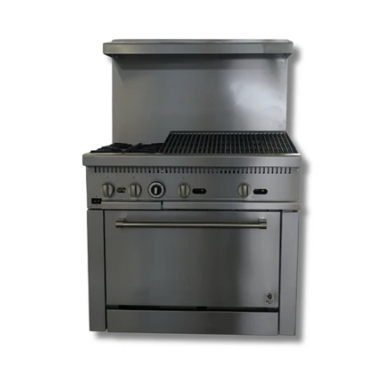 36" Wide Gas Range With 24" Charbroiler, 2 Hot Plates & Built in Convection Oven, LP or NG, Hot Zone HZ-CR36-24CB