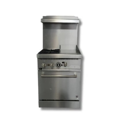 24" Gas Range w/ 12" Griddle, 2 Hot Plates & Built in Convection Oven, LP or NG, Hot Zone HZ-CR24-12MG