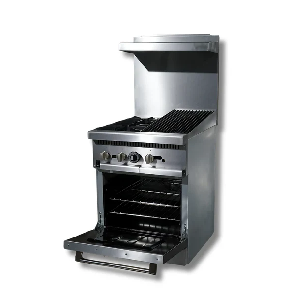 24″ Wide 12″ Charbroiler With 2 Burner Stove Top LPG or NG Gas Range Oven Hot Zone HZ-R24-12CB