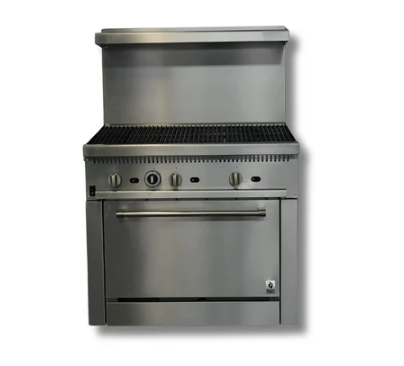 36" Wide Gas Range Charbroiler, With Built in Convection Oven, LP or NG, Hot Zone HZ-CR36-36CB