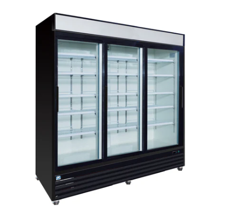 81" Glass Sliding 3 Door Refrigerator Cooler 72 CuFt Cold Zone CZ-81R-G3S