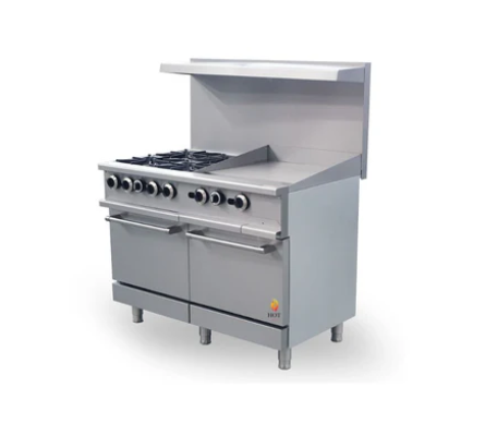 48" Wide Gas Range With 24" Griddle, 4 Hot Plates & Built in Convection Oven, LP or NG, Hot Zone HZ-CR48-24MG