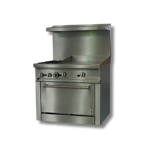36" Wide 24" Griddle With 2 Burner Stove Top LPG or NG Gas Range w/ Built in Convection Oven Hot Zone HZ-CR36-24MG