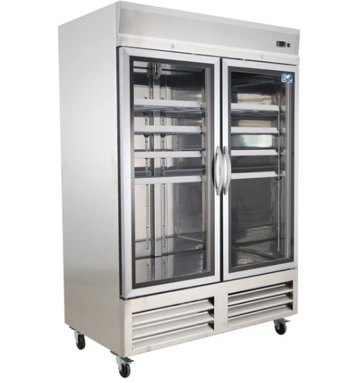 *49" Upright Glass 2 Door Merchandiser Refrigerator Stainless Steel Exterior Cold Zone CZ-49RS-G2