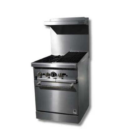 24" Gas Range w/ 12" Charbroiler, 2 Hot Plates & Built in Convection Oven, LP or NG, Hot Zone HZ-CR24-12CB