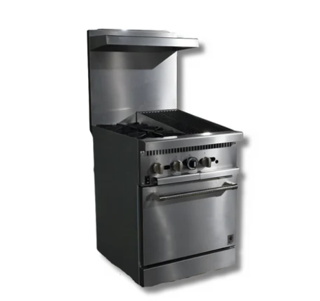 24" Gas Range w/ 12" Charbroiler, 2 Hot Plates & Built in Convection Oven, LP or NG, Hot Zone HZ-CR24-12CB